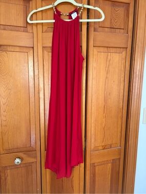 MSK Red Halter Sleeveless Maxi Dress